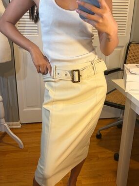 Marc New York Cream Faux Leather Belted Pencil Skirt